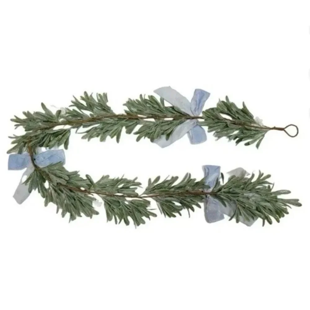 6 Ft Elegant Garland Featuring Blue Bows Greenery White Berries HOLIDAY WEDDING
